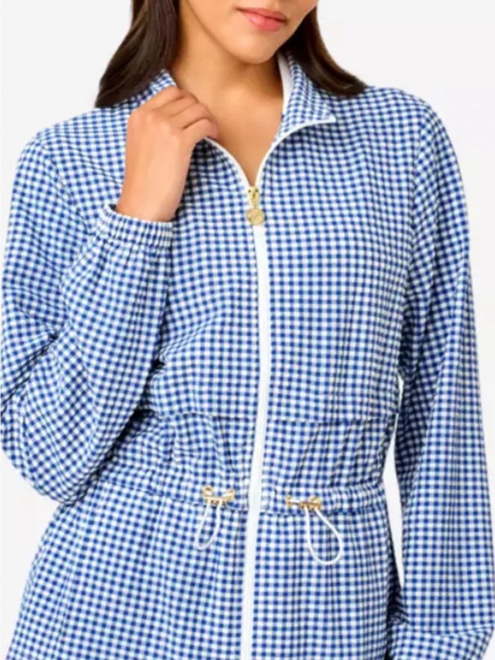 Lilly Pulitzer Blue Gingham Zip-Front Romly Performance Jacket